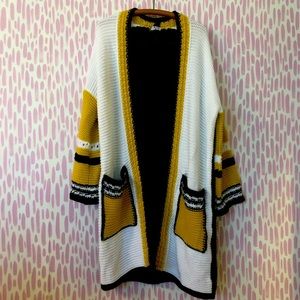 FOBYA S/M Wool Blend Chunky Knit Oversized Long Cozy Cardigan with Pockets EUC